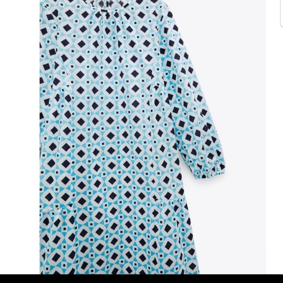 Zara L Blue White Aztec Sleeves Cotton Maxi Dress - Picture 4 of 10